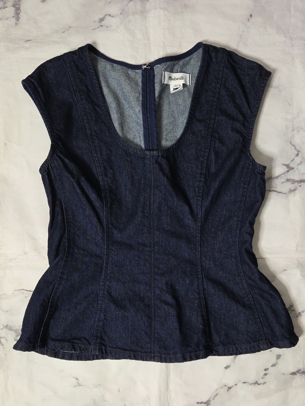 Madewell Denim Seamed Scoop Neck Top In Dark Rinse Wash